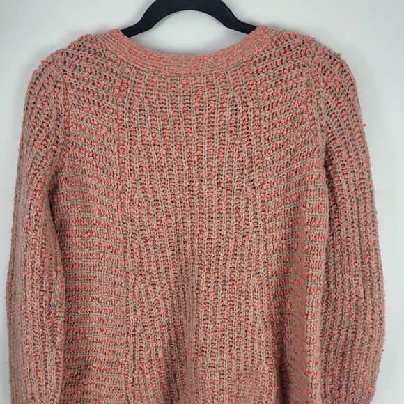 Moth Anthropologie Chunky Knit Sweater S Womens V Neck Long Sleeve Pink Grey - Picture 10 of 10